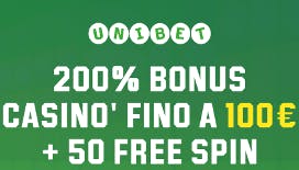 Bonus Benvenuto Unibet: fino a 100€ di bonus casino + 50 giri gratis