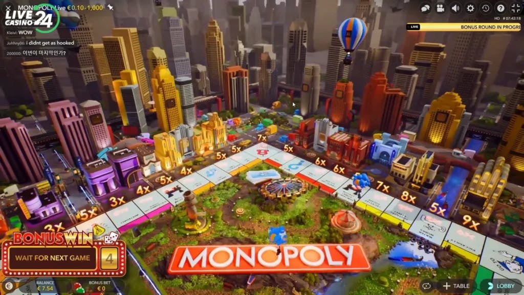 bonus round e moltiplicatori di monopoly live